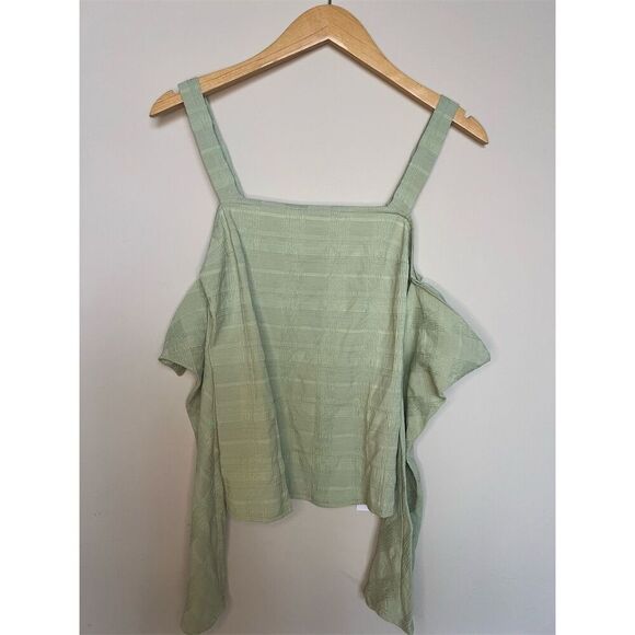 NWT Topshop Textured Cold Shoulder Top Size 2 Sage Green - Picture 3 of 7